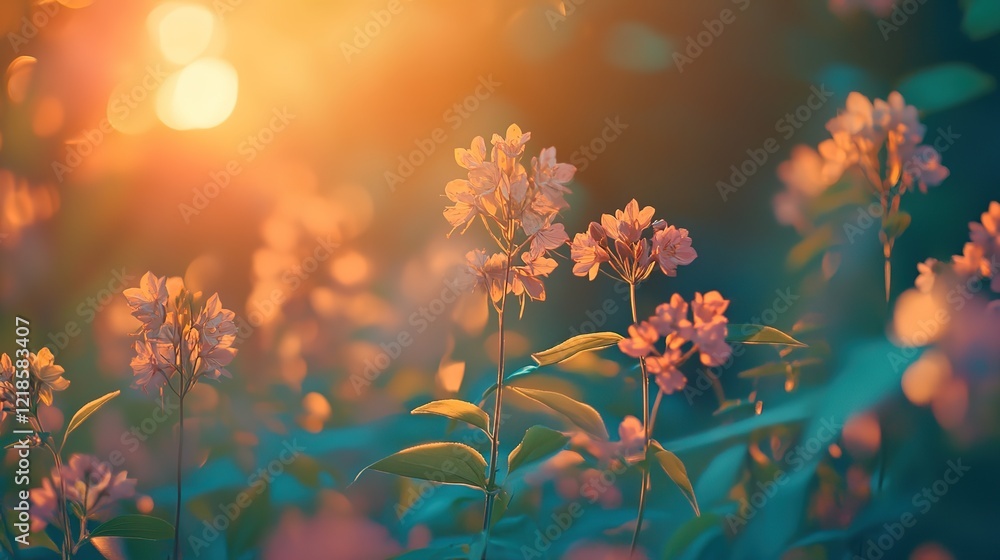 dreamy spring pink flower field blossoming against sunlight, enchanted magic beauty nature moment dreamy spring pink flower field blossoming against sunlight, enchanted magic beauty nature moment