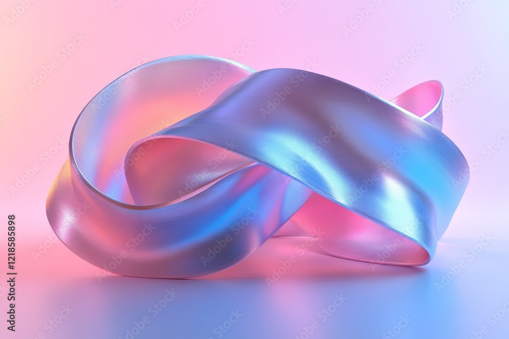Obraz premium Colorful twisted ribbon with a glossy finish against a soft pastel background in a studio setting