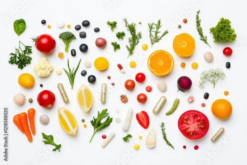 variety of different fruits and vegetables on white background