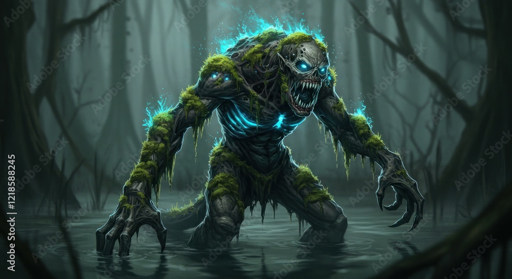 Fototapeta premium Moss-Covered Swamp Creature: A Dark Fantasy Illustration