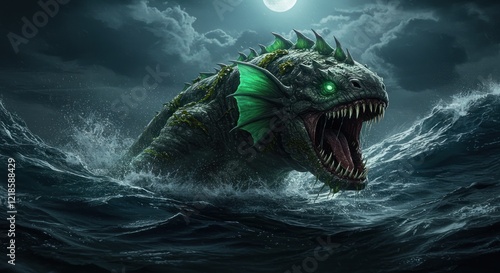 Sea Monster's Night Hunt: Dark Fantasy Art photo