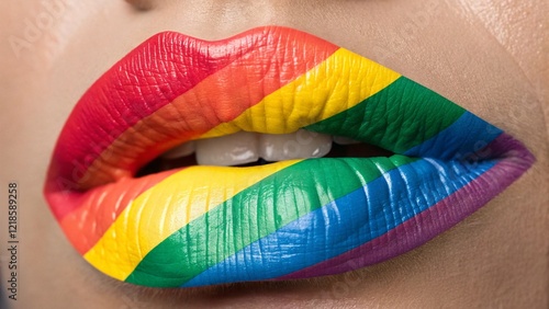 Colorful Closed Lips with Abstract Rainbow Design and Rain Effects Pride LGBTQ  Rights to Speak, curtails diversity