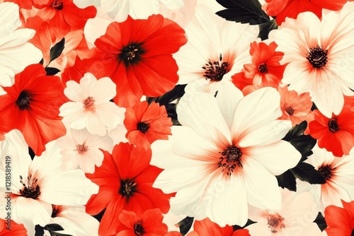 Floral pattern with red white flower blossoms