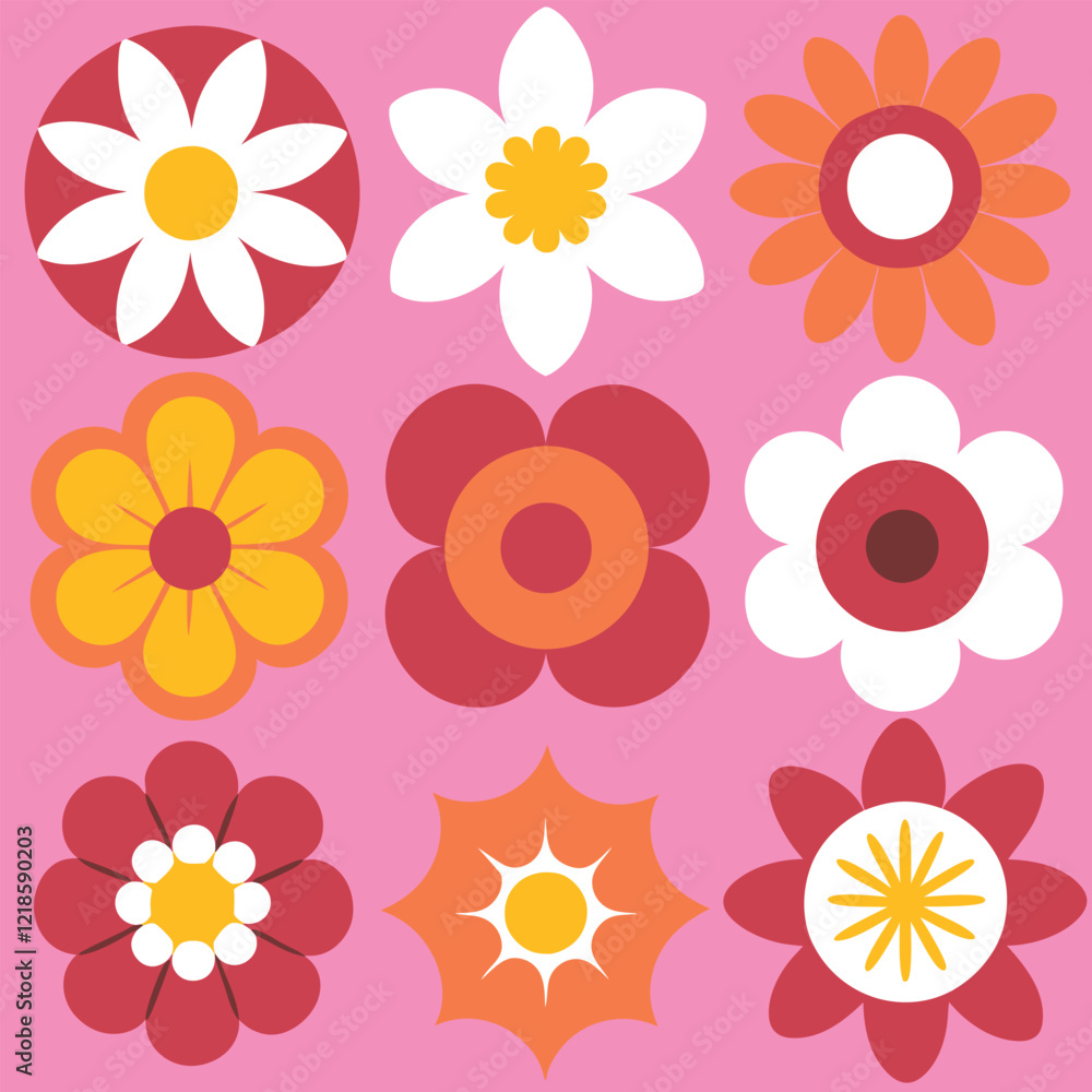 Pink and orange floral pattern with bold retro inspiration Pink and orange floral pattern with bold retro inspiration
