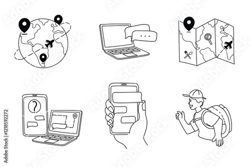 set of icons travel menu hand drawn drawing elements vector illustrations for website, apps, business, social media