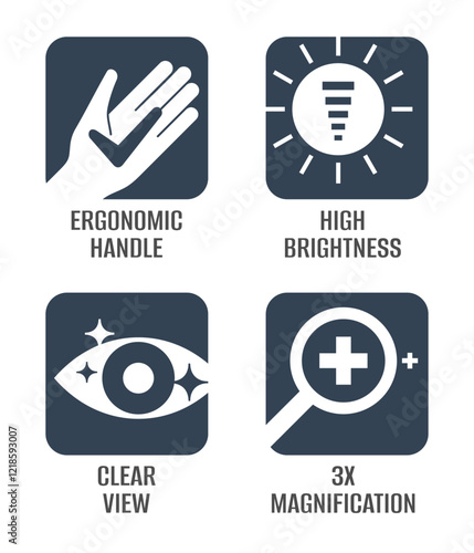 Opthalmoscope or Otoscope. Square icons set with negative space
