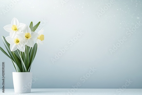 White daffodils elegantly arranged in simple pot