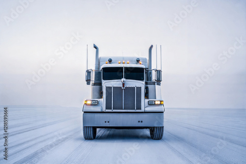 Long White Truck Isolated on White Background: Minimalist and Clean Illustration photo