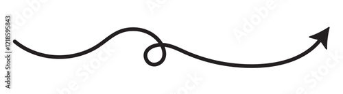 Curvy, wavy, waving arrows shape set. Black arrows set. Wavy and zigzag arrow collection. Doodle sketched thin pointers and direction lines. Curved and straight outline stripe design elements bundle 