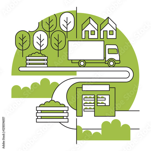 Truck transporting food from orchard to market - food supply chains