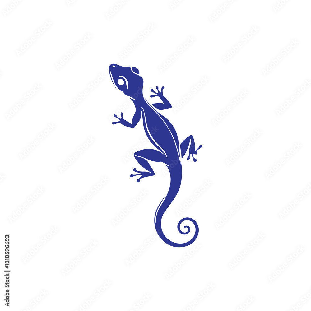 Obraz premium Minimal Blue Gecko Silhouette Illustration on White Background