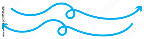 wavy curved Long arrow icon. long line arrow vector. flat style Arrow symbol. arrow on a white background. vector illustration. Blue long wavy doodle arrow icon vector illustration.