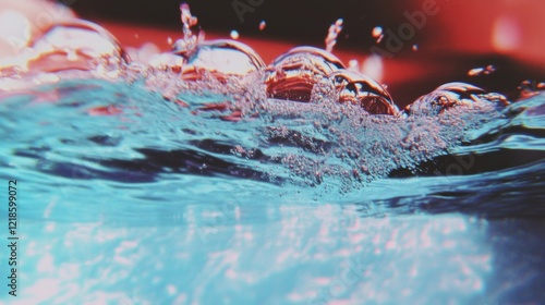 Bubbles afloat in vibrant water surface photo