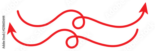 wavy curved Long arrow icon. long line arrow vector. flat style Arrow symbol. arrow on a white background. vector illustration. Simple line hand drawn Red arrow icon . 