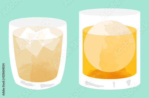 カルーア・ミルク、ウイスキーのベクターイラストセット カルアミルク アルコール お酒