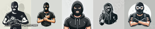 vector image of a thief dressed in black and masked