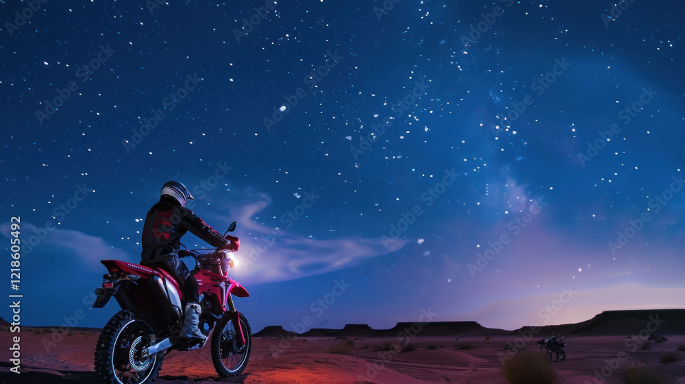 Biker Surrounded By Stars Under A Cosmic Night Sky Biker Surrounded By Stars Under A Cosmic Night Sky