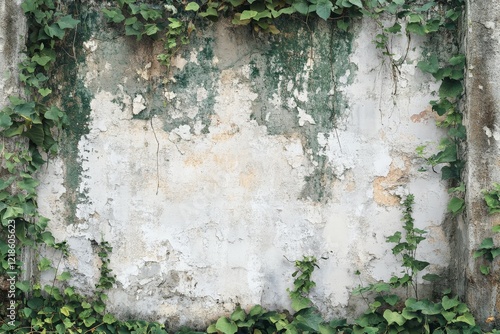 Wallpaper Mural Textured white wall covered with green ivy showcasing nature's touch in an urban environment Torontodigital.ca