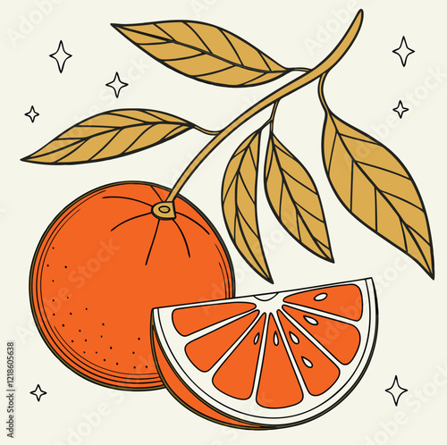 Ripe orange fruit vector illustration with a healthy leaf design