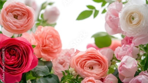 Beautiful Floral Arrangement with Pink, Red, and White Roses and Ranunculus Blooms