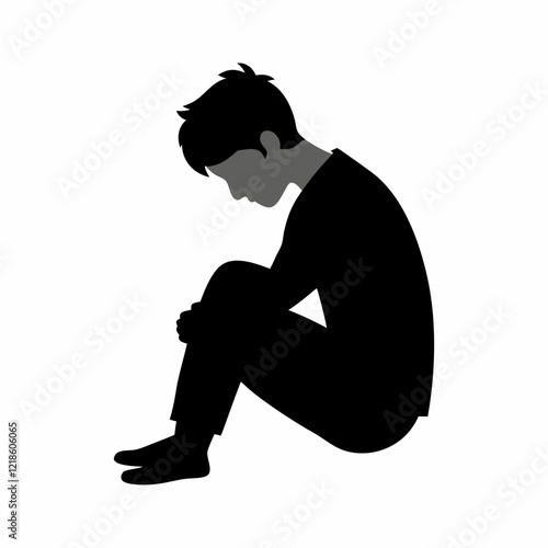 vector-silhouette-of- A boy is sitting upset -1 
