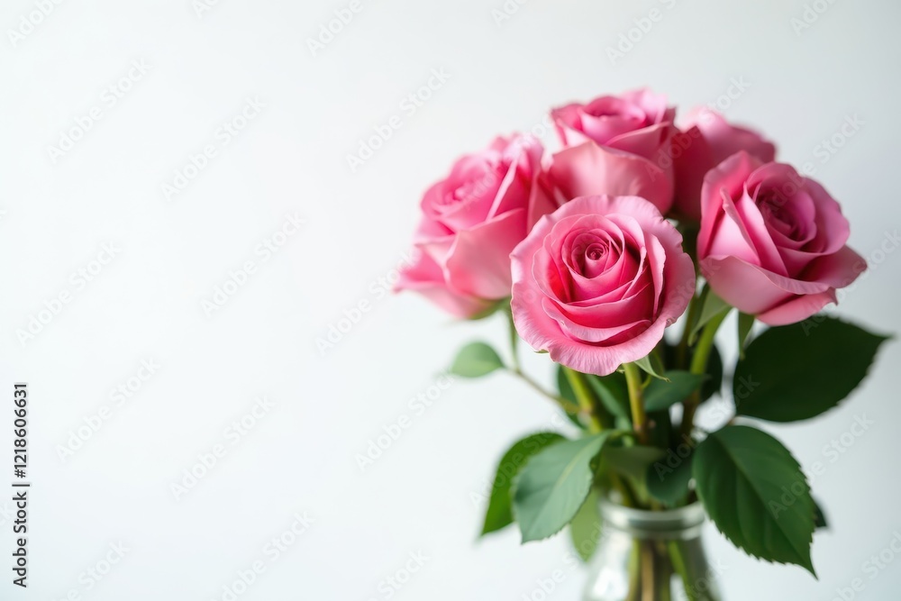 Elegant pink rose bouquet, pristine white backdrop, gentle, texture Elegant pink rose bouquet, pristine white backdrop, gentle, texture