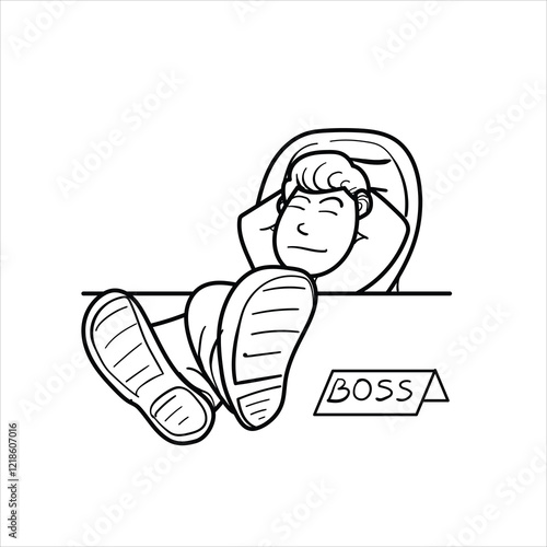 illustration of a boss sitting relaxed in a room, cartoon, black and white, good for your visual elements, children's coloring teaching materials, vector format