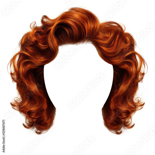 Curly bright red wig designed for various creative projects and styling, isolated on a transparent background. PNG