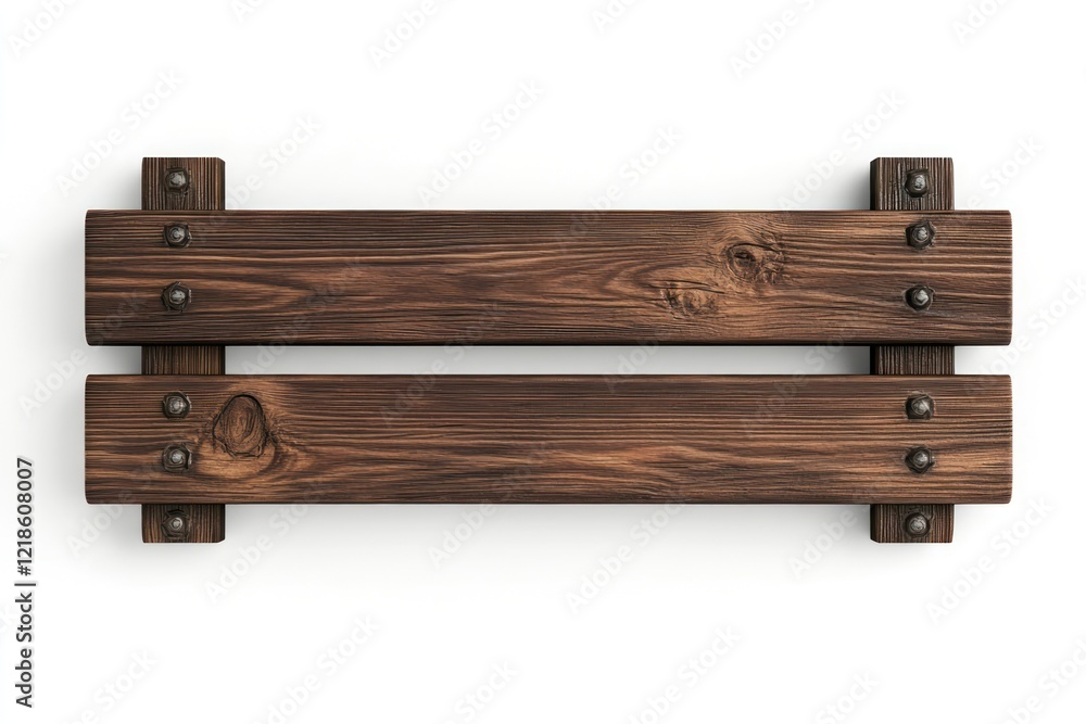 Fototapeta premium Rustic wooden signboard, blank, isolated, white background, display