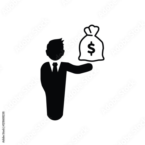 black investor icon with suitcase. concept of banking market, investing briefcase, sponsor cash, manager, savings, biz plan wealthy management. flat style trend