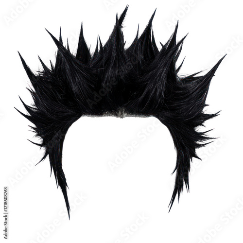 Jagged black wig on a transparent background for design use, isolated on a transparent background. PNG