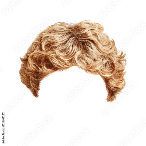 Curly blonde wig with soft waves, great for any occasion, isolated on a transparent background. PNG