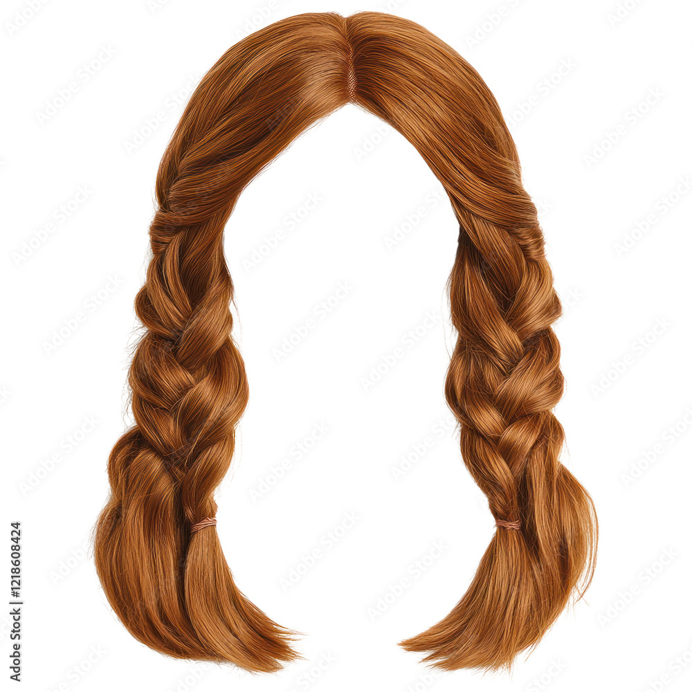 Brown braided wig on a transparent background for editing, isolated on a transparent background. PNG Brown braided wig on a transparent background for editing, isolated on a transparent background. PNG