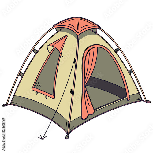 Illustration of a camping tent isolated on a white background.
