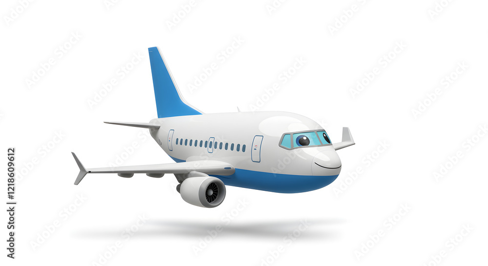Fototapeta premium Cute Cartoon Airplane Illustration for Kids isolated on white background. Generative AI