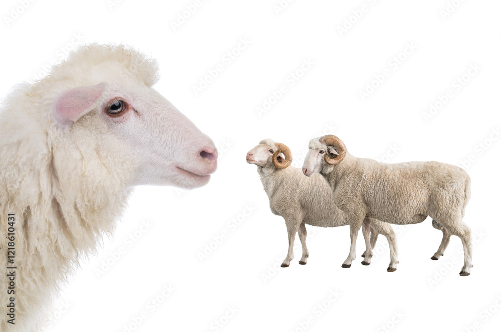 Fototapeta premium portrait sheep isolated on white background