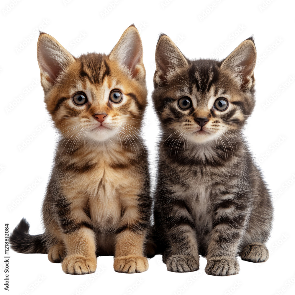 Close-up of playful kittens cute pets on transparent background indoors