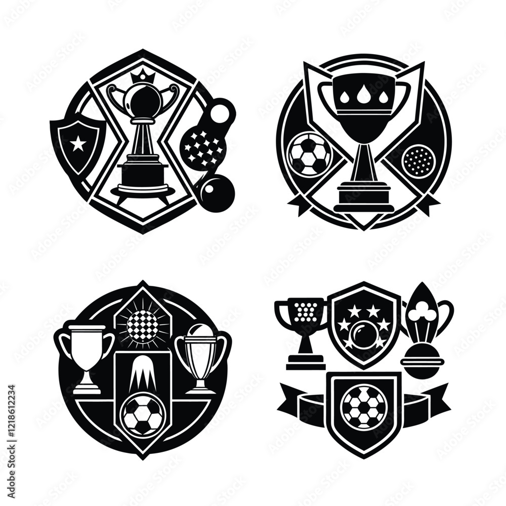 Obraz premium set of shields, Sports Trophy Icon Set - Monochrome Vector Design Collection