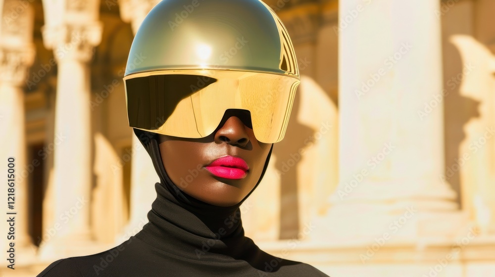 Shiny Gold Helmet With Visor Futuristic Fashion Style Shiny Gold Helmet With Visor Futuristic Fashion Style