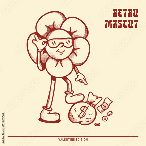 a rich flower retro mascot