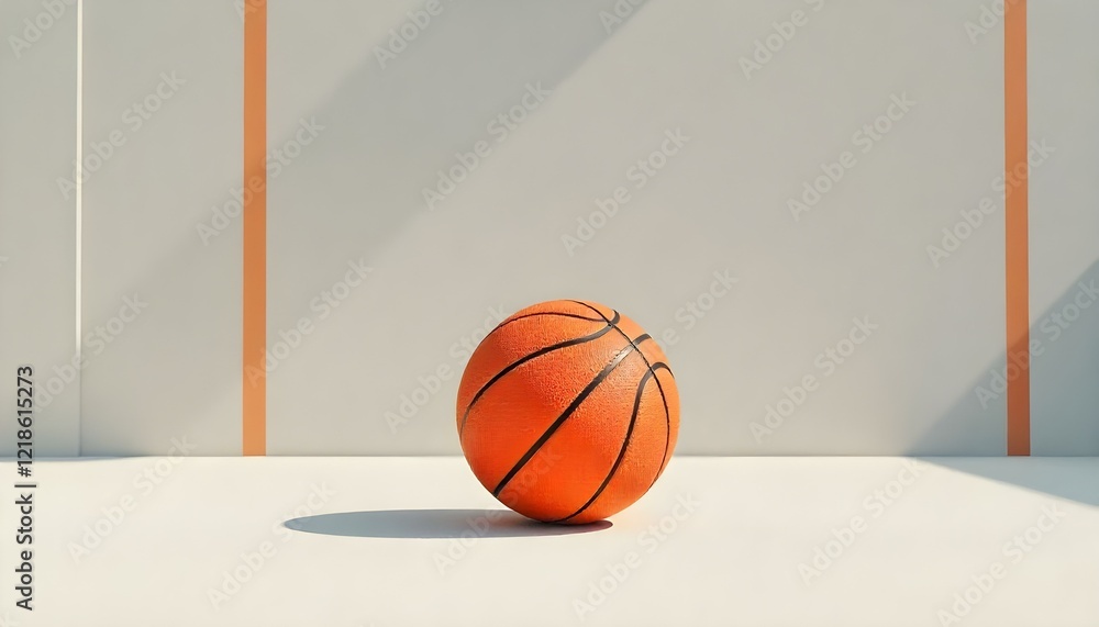 Fototapeta premium Minimalist basketball scene with orange and white court backdrop