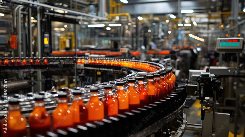 Workers in a bottling factory using automated tools to ensure precision and safety during production. Workers in a bottling factory using automated tools to ensure precision and safety during production.