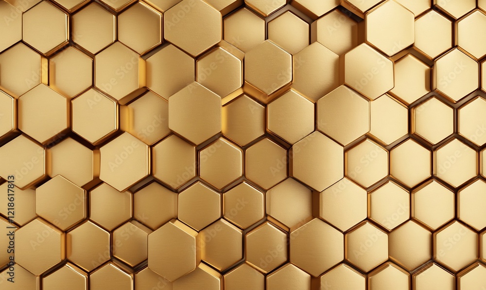 Golden hexagonal pattern showcasing a modern design with depth and texture Golden hexagonal pattern showcasing a modern design with depth and texture
