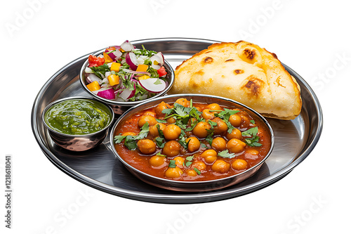 Delicious authentic indian chole bhature restaurant food photography bright setting close-up photo