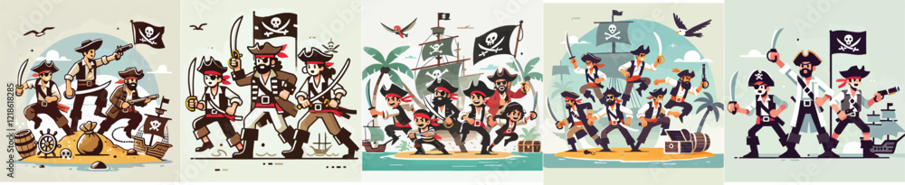 Naklejka premium vector image of pirates in action