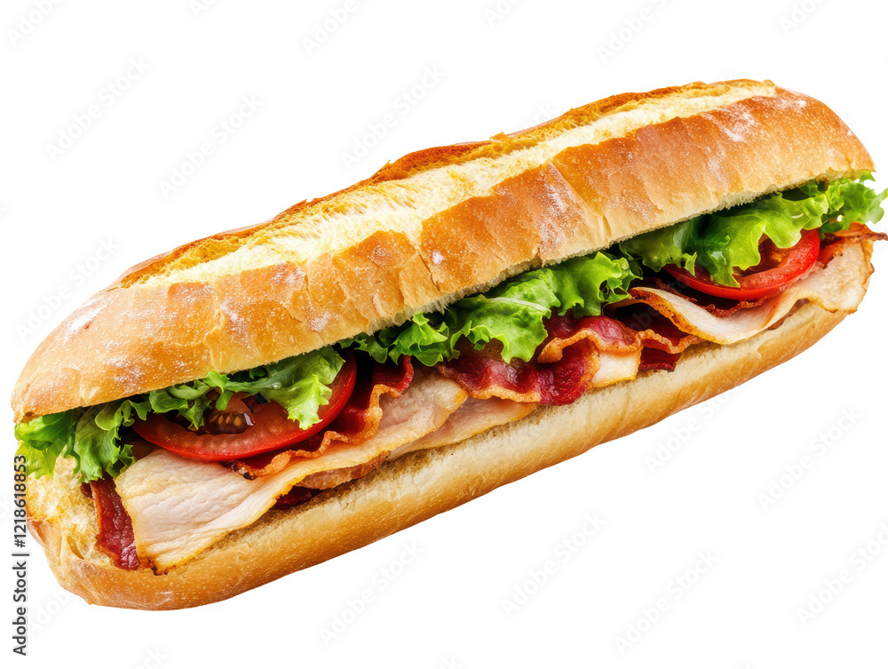 Isolated Sub Sandwich with Bacon and Turkey