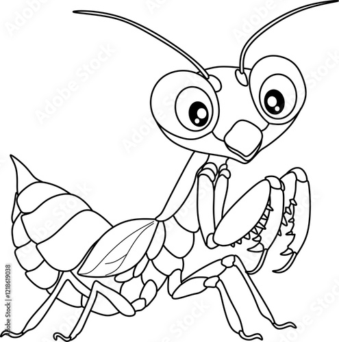 Mantis cartoon line art for coloring book pages