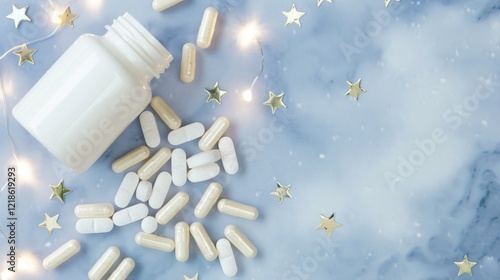 White Capsules And Stars Signify Hope And Dreams. photo