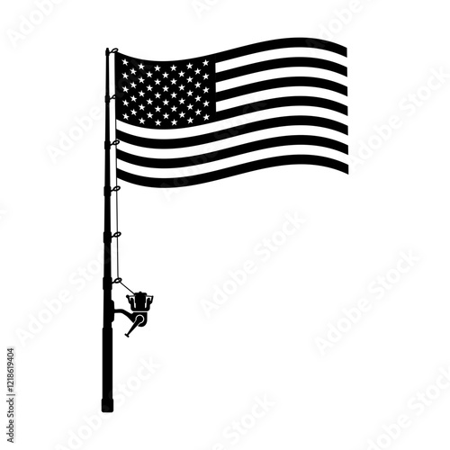 American Flag fishing rod pole svg cut file. Isolated vector illustration.