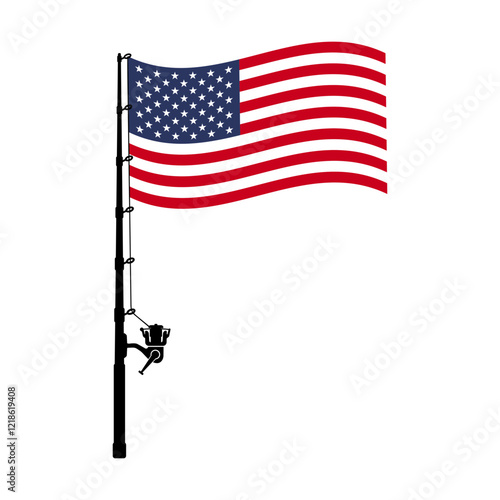 American Flag fishing rod pole svg cut file. Isolated vector illustration.